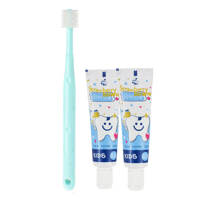 

MDB baby toothbrush toothpaste set child 360 degree silicone soft hair green toothbrush 125g fluoride-free toothpaste 2
