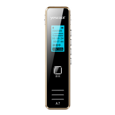 

Yescool A7 recording pen professional micro HD remote intelligent noise reduction learning conference interview digital lithium battery lossless MP3 player 8G gold