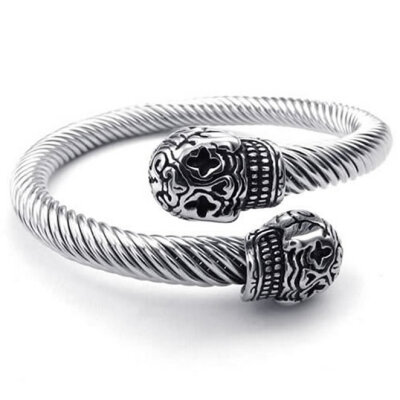 

Hpolw silve Stainless Steel Biker Gothic Skull/skeleton Cable screw type bracelet/Bangle