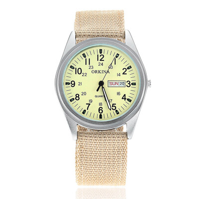 

ORKINA P1012 Mens Military Style Double Calendar Watches with Arabic Numerals Dial - Beige