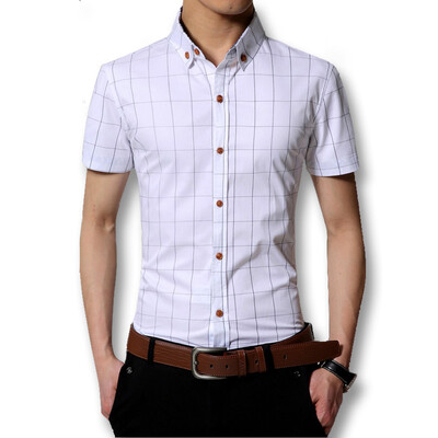 

New Men Plaid Shirts Summer 2016 Men Fashion Designers Shirts Short Sleeves Dress Casual Shirts Cotton Plus Size -5XL Slim Fits