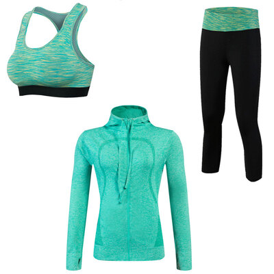 

Yoga Set 3 PCS Workout Sexy Sport Suit Gym Running Shirt legging Pants Sport Bra