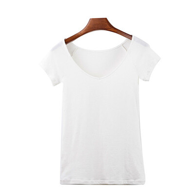 

Canvaus Summer New Women Slim Solid V-neck Commuter Short Sleeve Cotton T-shirt Tops