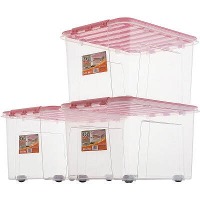 

JEKO&JEKO plastic transparent storage box large 35L 3 Pack storage box clothes snack storage box toy storage box pulley storage box pink SWB-510