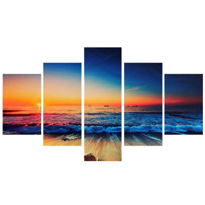 

UpperX 5pcs Wall Art Seascape Ocean Sunset Sea Oil Painting On Canvas Decor No FrameMulticolor