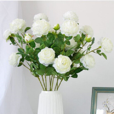 

5pcs 3Heads Artificial Flowers Peony Bouquet Silk Flowers Bridal Bouquet Fall Vivid Fake Rose for Wedding Home Party Decor