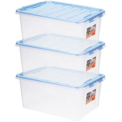 

JEKO&JEKO plastic transparent storage box 28L 3 Pack storage box toy clothes storage box snack bed bottom storage box blue SWB-5287