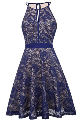 

Womens Halter Floral Lace Cocktail Party Dress 2018