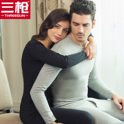 

Three guns thermal underwear men 2018 autumn&winter new products refreshing hair stretch thick cotton round neck v-neck long-sleeved couple autumn clothes long pants womens suit mens round neck light gray 2XL