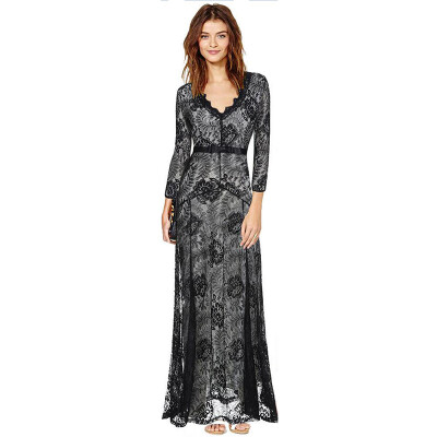 

Buenos Ninos Womens Floral Lace 23 Sleeves Long Bridesmaid Maxi Dress