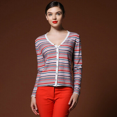 

MAZOE Stripe Stripe V Neck Knit Cardigan Z1048 M