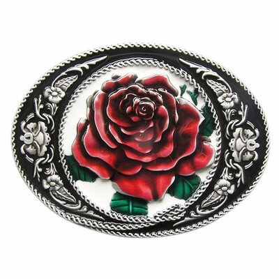 

New Vintage Enamel Western Rose Flower Oval Belt Buckle