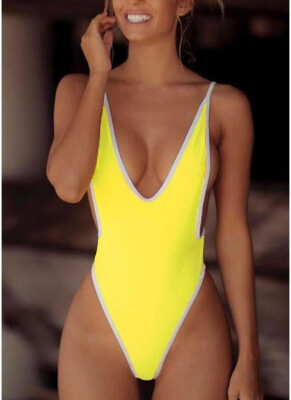 

2018 Women One-piece Swimsuit Solid High Cut Thong Monokini Swimwear Bathing Suit