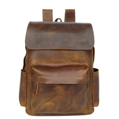 

Crazy horse leather mens shoulder bag European&American retro leather mens bag top layer leather travel backpack