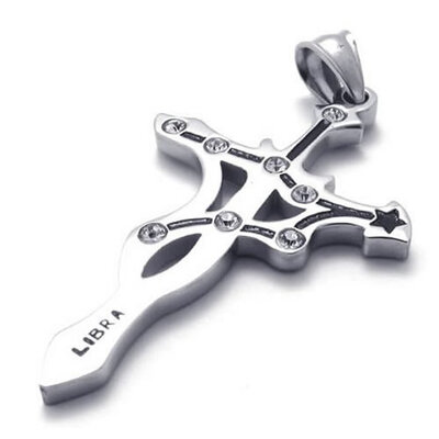 

Hpolw Mens&Womens Stainless Steel 316L Sterling Silver Cross Pendant Crystal Necklace18-26 inch Chain