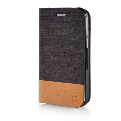

MOONCASE Canvas Design Leather Side Flip Wallet Pouch Stand Shell Back ЧЕХОЛ ДЛЯ Samsung Galaxy J1 Coffee