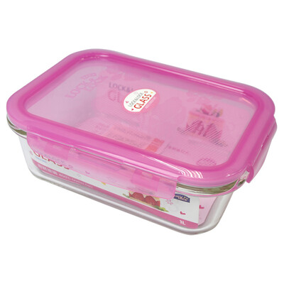 

LOCK&LOCK newborn HELLO KITTY glas storage box sealed heat-resistant glass storage box microwave lunch box bowl 1L LLG445-PKT pink