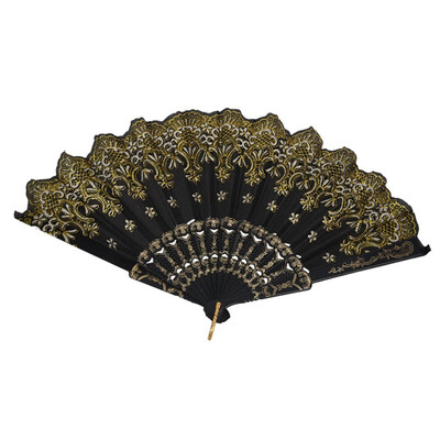 

UpperX Chinese Dance Party Wedding Lace Flower Folding Hand Held Flower Fan black23cm