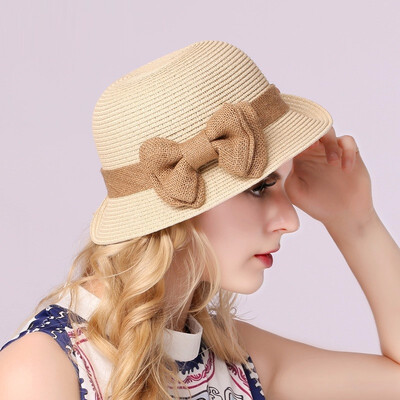 

New Arrival Ladies Summer Straw Hat Foldable Sunscreen Womens Sun Hat Bow Flower Travel Sun Cap Girls Raffia Hat B-7708