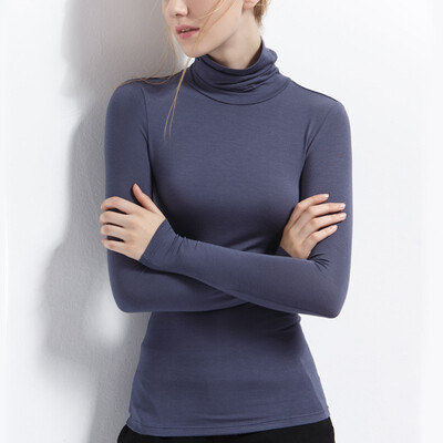 

Canvaus New Women Solid High Collar Modal Long Sleeve T Shirt Undershirt Tops