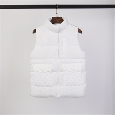 

2018 Womens Autumn&Winter Down Cotton Vest Womens Short Cotton Vest Jacket Solid Color