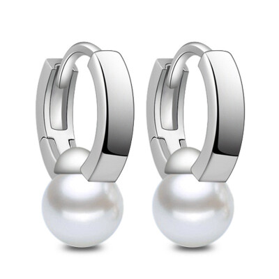 

NEW Arrivals Simulated Pearl Earrings Korea Trendy Jewelry Hoop Earrings For Women White Gold Plated F40