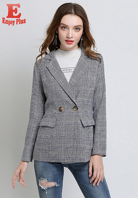 

L XL XXL 3XL 4XL 5XL plus size new autumn winter 2018 women blazer&jacket for office big size gray plaid double breasted OL