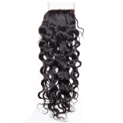 

Peruvian Virgin Hair Lace Closure Water Wave Size 4x4 inch FreeMiddle3 Part Wet&Wavy Human Hair Closures Natural Black Color