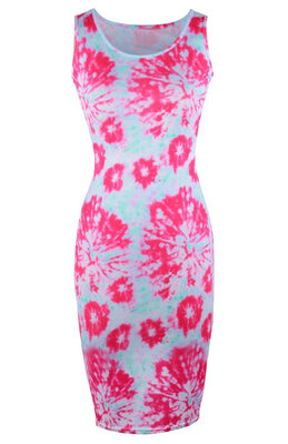 

Women's Ladies Tie Dye Splash Print Bodycon Long Midi Maxi Dress