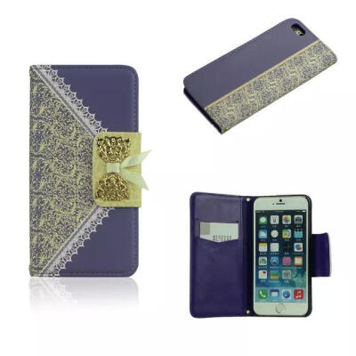 

The Newest Luxury Diamond lace flower Metal bow design with wallet card leather chain bag case cover For iPhone6 6s