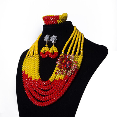 

AMYNOVA Orange&Red Crystal Beaded Costume Necklace African Wedding Bridal Jewelry Set Nigerian Wedding Beads Set for Women