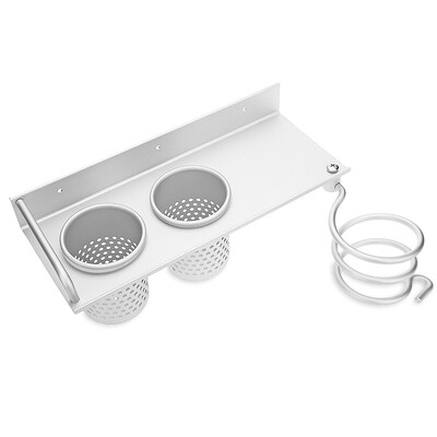 

Multi-use Alumimum Hair Dryer Shelf Bathroom Storage Holder Comb Rack Wall Hanger with 2 Cups