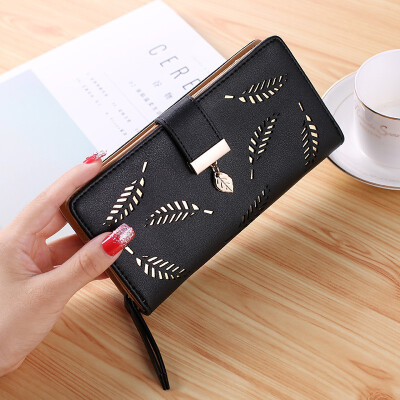 

The New Korean Version Of Womens Purse Long Style With A Hollowed-out Leaves Zipper Clasp Purse Card Bag