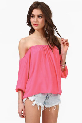 

T-shirt Tops Women Chiffon Off Shoulder Long Sleeve Sexy Casual Loose Blouse