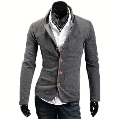 

Zogaa New Mens Suit Slim Color Matching Collar Stand Collar