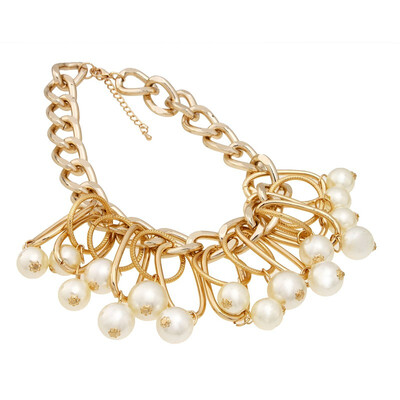 

Multilayers Sexy Rhinestone Pearl Bead Waterdrop Short Chain Choker Bib Necklace PEARL TASSEL SHORT