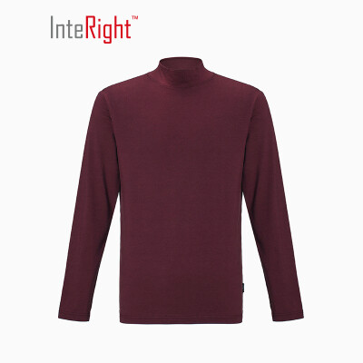 

INTERIGHT mens soft bamboo&cotton half-high collar wild long-sleeved T-shirt wine red XXL