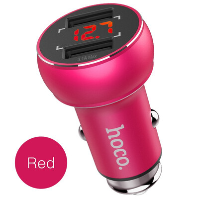 

HOCO New Dual USB Car Charger Digital LED Display 5V 31A Metal Fast Charging Voltage Monitoring for iphone X for Samsung Xiaomi