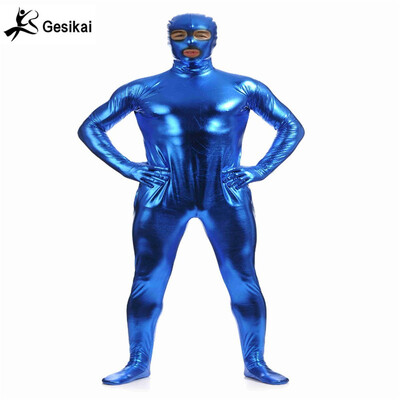 

Mens Metallic Open Eyes&Mouth Zentai Full Bodysuit Golden Mens Custom Made Tights Suit Fancy Cosplay Halloween Costumes