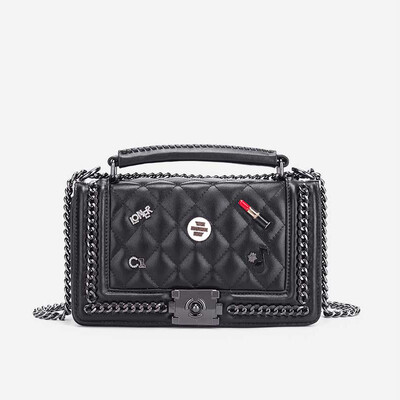 

PAIZI rhombic chain bag badge small fragrance lady handbag shoulder slung small bag fashion trend handbags wild 9079 lipstick black