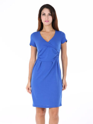 

Europe Elegant Maternity Ladies V Collar Short Sleeve Stretch Business Tunic Dress