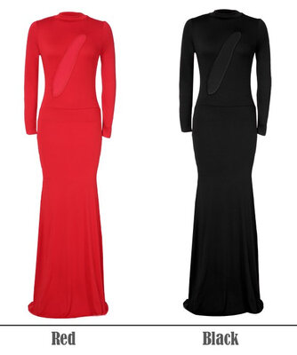 

Stylish Lady Women O-Neck Long Sleeve Stretch Bodycon Front Hollow Party Cocktail Maxi Long Dress
