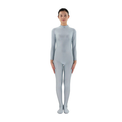 

24 Hrs Shipped Out Women Zentai Unitards Yellow Long Sleeves Turleneck Nylon Unitards Womens Footed Dancewear