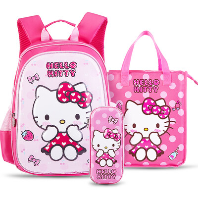 

Hello Kitty primary school bag school bag three-piece set 1-3-6 grade cute cartoon burden childrens bag