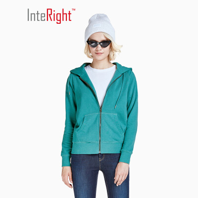 

INTERIGHT sweater female soft terry cardigan casual hooded jacket gray