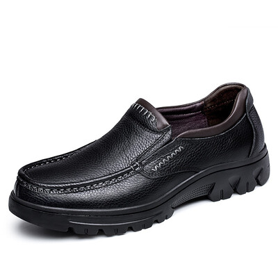 

Big head leather mens shoes non-slip soft bottom breathable dad casual shoes waterproof middle-aged deodorant wide foot spring