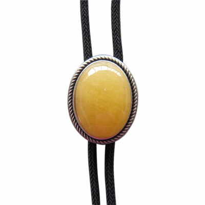 

Vintage Silver Plated Handcraft Nature Topaz Jade Oval Wedding Bolo Tie
