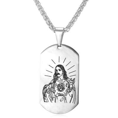 

U7 Jesus Piece Dog Tag Slide Pendant Necklace Women Men Jewelry Gold Plated Stainless Steel Hip Hop Style Necklace Chain