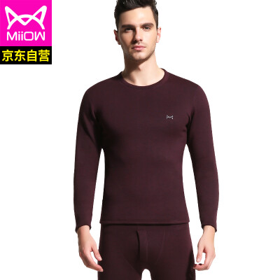 

Cat people thermal underwear men plus velvet thickening youth round neck autumn clothing long trousers thick section bottoming warm set SQF206001 wine red round neck 185110