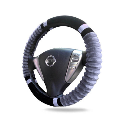 

MUNIUREN winter short plush car steering wheel cover warm&comfortable car handle car decoration set wave pattern black gray medium factory direct hair